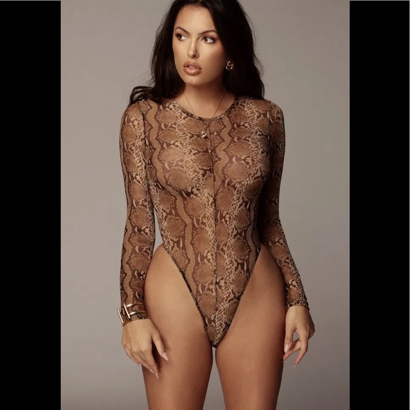 JLUXLABEL Tops - JLUXLABEL Lulu Snakeskin Mesh Bodysuit 🤎